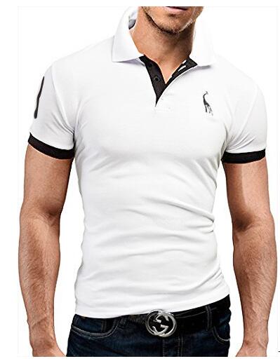 Mens Polo Shirt Short Sleeve Fashion Casual Slim Deer Embroidery Printing Men