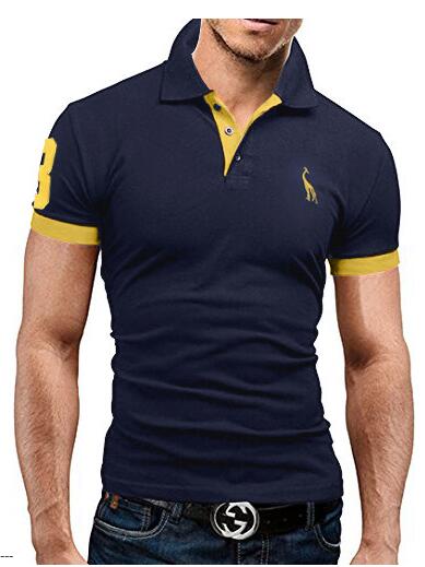 Mens Polo Shirt Short Sleeve Fashion Casual Slim Deer Embroidery Printing Men