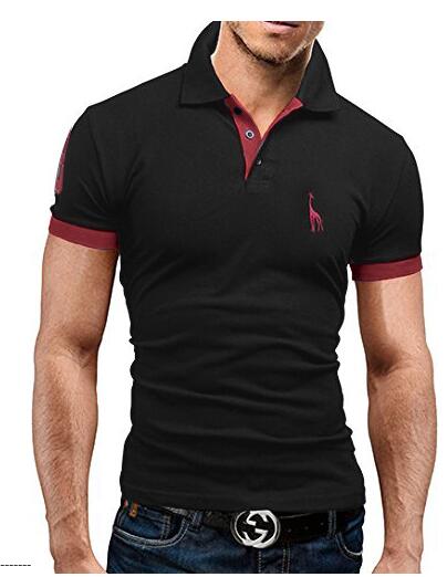 Mens Polo Shirt Short Sleeve Fashion Casual Slim Deer Embroidery Printing Men