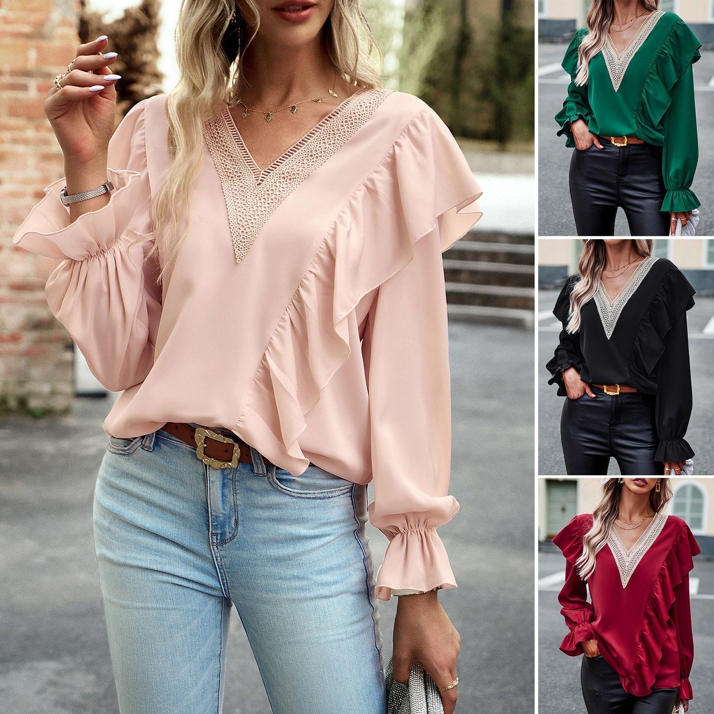 Shirt Female Style Commuter V-neck Long Sleeve Shirt