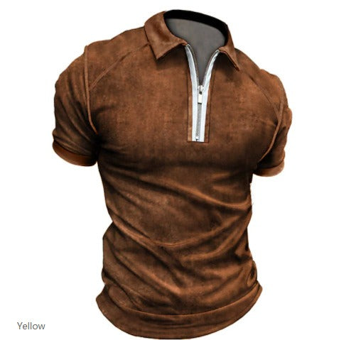 Summer New Men Polo Shirt Short Sleeve Color Matching Zipper T-Shirt Top