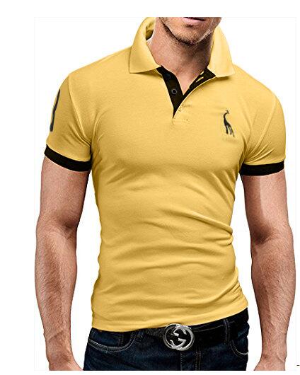 Mens Polo Shirt Short Sleeve Fashion Casual Slim Deer Embroidery Printing Men